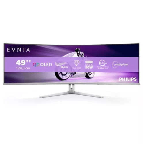 Philips EVNIA ívelt OLED monitor 49", 49M2C8900L/00 5120x1440, 32:9, 0,03ms, 1.000 cd/m2, HDMIx2/DP/USBx4/USB-C (90W)