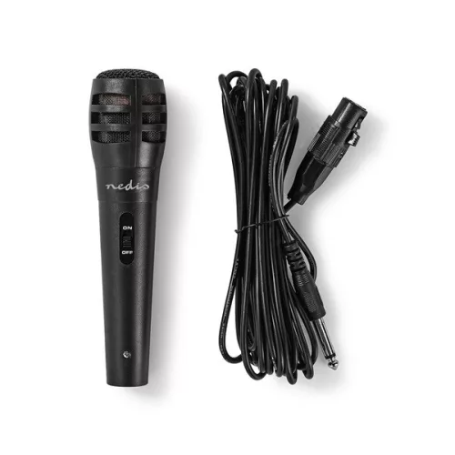 Nedis MPWD15BK dinamikus mikrofon, 5m levehető kábel, 80Hz-12kHz,  600 Omh, 75dB, utazó tok, integrált kapcsoló