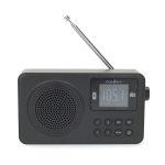 Nedis RDFM2225BK hordozható FM rádió, digitális hangolás, Bluetooth, Fejhallgató kimenet, Ébresztőóra, akkumulátor