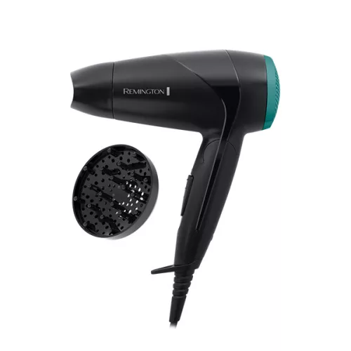 REMINGTON THE GO D1500 kompakt hajszárító, 2000W, összecsukható fogantyú, szűkítő fej+diffúzor, 2 hőmérséklet/2 sebesség