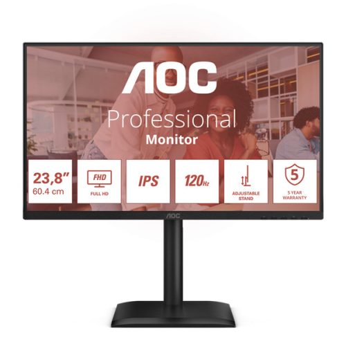 AOC IPS monitor 23,8" 24E4U 1920x1080,16:9, 300cd/m2, 4ms, VGA/HDMI/DisplayPort/4xUSB, hangszóró, 120 Hz, áll.mag.,pivot