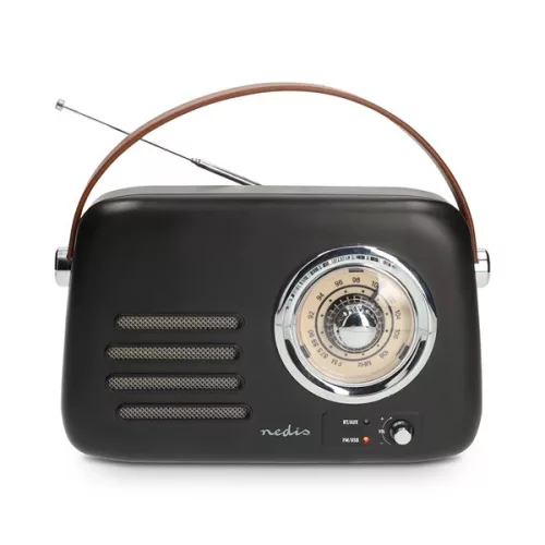 Nedis RDFM2600BK retró FM rádió, Bluetooth® 5.4, AUX bemenet, USB port, 1500 mAh-s lítium-ion akkumulátor