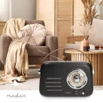 Nedis RDFM2600BK retró FM rádió, Bluetooth® 5.4, AUX bemenet, USB port, 1500 mAh-s lítium-ion akkumulátor
