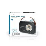 Nedis RDFM2600BK retró FM rádió, Bluetooth® 5.4, AUX bemenet, USB port, 1500 mAh-s lítium-ion akkumulátor
