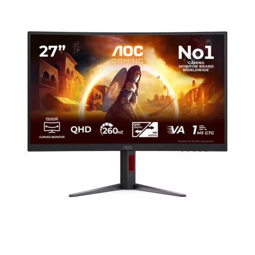 AOC Ívelt Gaming 260Hz VA monitor 27" CQ27G4Z2, 2560x1440, 16:9, 350cd/m2, 0,3ms, 2xHDMI/DisplayPort
