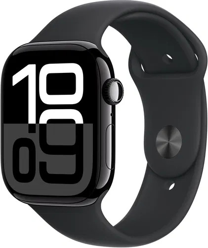 Apple Watch Series 10 GPS 46mm Jet Black Aluminium Case with Sport Band M/L - Black