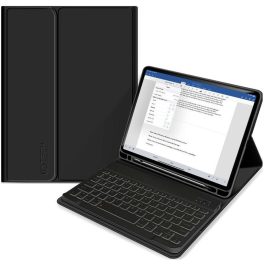   Apple iPad 10.2 (2019 / 2020 / 2021), Bluetooth billentyűzetes mappa tok, érintőceruza tartó, érintőceruza nélkül, TP SC Pen Holder + Keyboard, fekete
