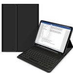 Apple iPad Air (2020 / 2022) / iPad Air 11 (2024 / 2025), Bluetooth billentyűzetes mappa tok, érintőceruza tartó, érintőceruza nélkül, TP SC Pen Holder + Keyboard, fekete