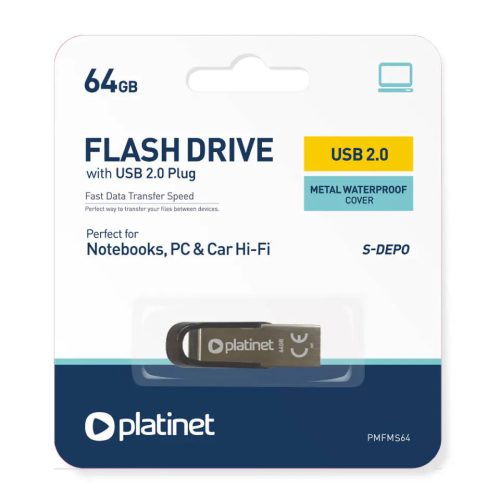 Memória PENDRIVE USB 2.0 64GB S-Depo fém vízálló PLATINET