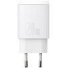 Hálózati töltő adapter, 20W, USB aljzat, USB Type-C aljzat, gyorstöltés, PD, QC 3.0, Baseus CCXJ-B02, fehér