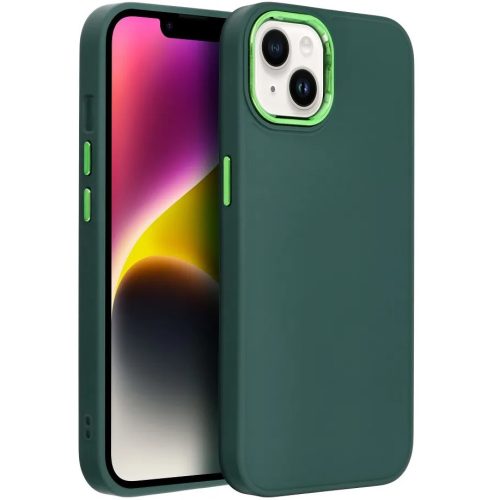 Apple iPhone 7 / 8 / SE (2020) / SE (2022), Szilikon tok, közepesen ütésálló, fémhatású kamera keret, Frame Case, zöld