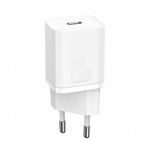 Hálózati töltő adapter, 20W, USB Type-C aljzat, gyorstöltés, PD, Baseus Si, fehér