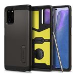 Samsung Galaxy Note 20 / 20 5G SM-N980 / N981, Szilikon tok + műanyag hátlap, kitámasztóval, Spigen Tough Armor, sötétszürke