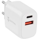 Hálózati töltő adapter, 20W, USB aljzat, USB Type-C aljzat, gyorstöltés, PD, QC 3.0, Tactical Base Plug Dual, fehér