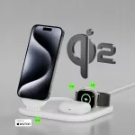 Belkin BOOST CHARGE Qi2 15 W 3 az 1-ben mágneses töltőállvány, összecsukható, fehér