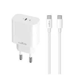   Maxlife MXTC-06-20C PD QC gyorstöltő 1× USB-C 20W + USB-C–USB-C kábel 20W fehér