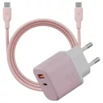 Fali töltő Bazic GoPort Velox Kit USB-C/USB-A GaN 35W kábellel rózsaszín