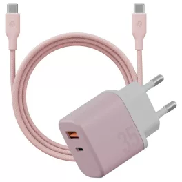   Fali töltő Bazic GoPort Velox Kit USB-C/USB-A GaN 35W kábellel rózsaszín