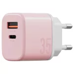 Fali töltő Bazic GoPort Velox Kit USB-C/USB-A GaN 35W kábellel rózsaszín