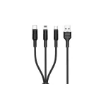 USAMS Braided U5 3-in-1 kábel 1.5m 2A fekete (Lightning/microUSB/USB-C) SJ2193IN101 (US-SJ219)