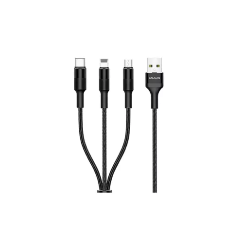 USAMS Braided U5 3-in-1 kábel 1.5m 2A fekete (Lightning/microUSB/USB-C) SJ2193IN101 (US-SJ219)