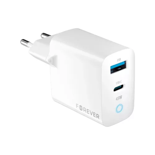Forever TC-06-45AC GaN PD QC 45W töltő 1× USB-C és 1× USB fehér