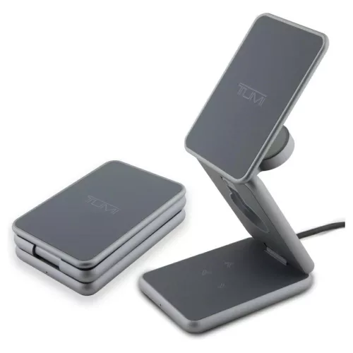 Induktív töltő TUMI összecsukható 3-in-1 15W + tok szürke