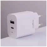 Maxlife MXTC-06-20AC PD QC 20W gyorstöltő 1× USB-C, 1× USB + USB-C–Lightning kábel 20W fehér