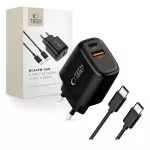 TECH-PROTECT NCA45W-GAN 2-portos hálózati töltő PD 45W / QC3.0 + TYPE-C kábel fekete