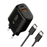 TECH-PROTECT NCA45W-GAN 2-portos hálózati töltő PD 45W / QC3.0 + TYPE-C kábel fekete
