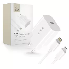   TECH-PROTECT NC20W 1-PORT hálózati töltő PD 20W + LIGHTNING CABLE fehér