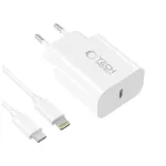 TECH-PROTECT NC20W 1-PORT hálózati töltő PD 20W + LIGHTNING CABLE fehér