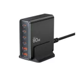 Tech-Protect DC80W-GAN (PD80W/QC3.0) 6-Portos Asztali Töltő Fekete