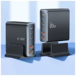 Tech-Protect DC80W-GAN (PD80W/QC3.0) 6-Portos Asztali Töltő Fekete