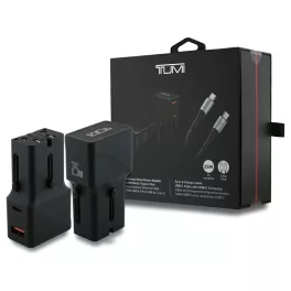   Töltő TUMI Travel Adapter 25W USB-C / USB-A + kábel USB-C/USB-C fekete