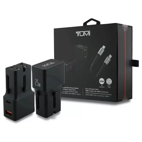 Töltő TUMI Travel Adapter 25W USB-C / USB-A + kábel USB-C/USB-C fekete