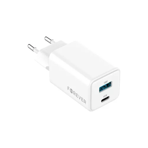 Forever TC-08-45AC GaN PD QC töltő 45W, 1x USB-C, 1x USB, fehér