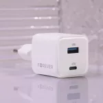 Forever TC-08-45AC GaN PD QC töltő 45W, 1x USB-C, 1x USB, fehér