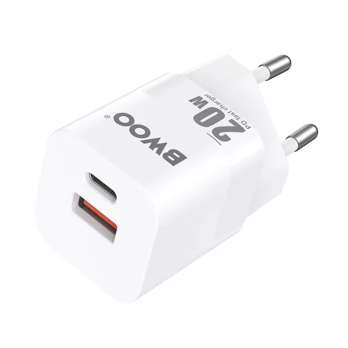 BWOO CDA156 PD hálózati töltő 1x USB-C, 1x USB 20W fehér