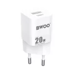 BWOO CDA156 PD hálózati töltő 1x USB-C, 1x USB 20W fehér