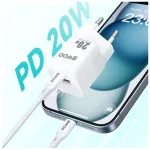 BWOO CDA156 PD hálózati töltő 1x USB-C, 1x USB 20W fehér