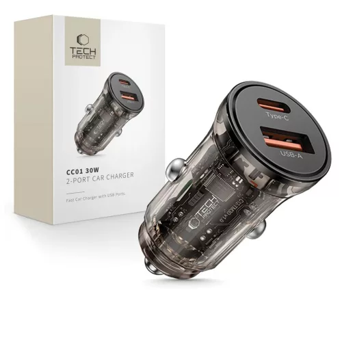 TECH-PROTECT CC01 2-portos autós töltő PD 30W / QC3.0 fekete