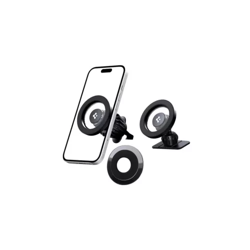 Spigen MFT13 autós tartó (szellőzőre, műszerfalra, öntapadó, 360°, MagSafe) FEKETE Apple iPhone 17 / iPhone 17 Air / iPhone 17 Pro (ACP08315)