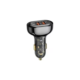   Usams autós töltő 2 USB+Type-C aljzat (80W, gyorstöltő) FEKETE (CC159CC01)