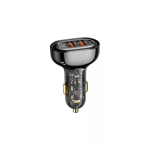 Usams autós töltő 2 USB+Type-C aljzat (80W, gyorstöltő) FEKETE (CC159CC01)