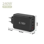 TECH-PROTECT NC240W-GAN 4-portos hálózati töltő PD 240W / QC3.0 fekete