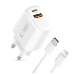 TECH-PROTECT NCA45W-GAN 2-PORT HÁLÓZATI TÖLTŐ PD 45W / QC3.0 + LIGHTNING CABLE fehér