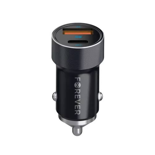 Forever CC-06 PD QC autós töltő 1x USB-C, 1x USB 20W + 60W USB-C–USB-C kábel fekete