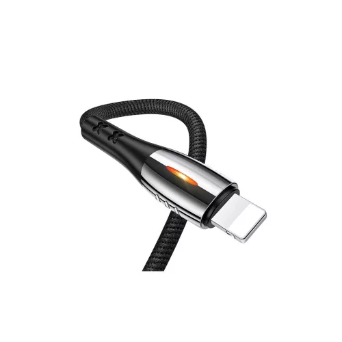 USAMS Fonott U-Tone Lightning kábel 1,2 m Power-off 2A Fast Charging fekete SJ344USB01 (US-SJ344)
