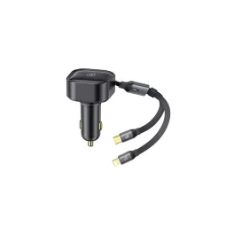  Usams C41 autós töltő (30W, PD gyorstöltő, LED jelzés + csévélhető lapos Type-C - lightning kábel) FEKETE Apple IPAD / IPAD 2 / IPAD (3rd ...